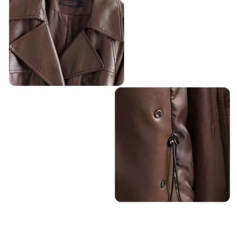 Haining Leather Jacket Women Short Slim Fit Sheepskin Trench Coat Office Wear Petite Size 2025