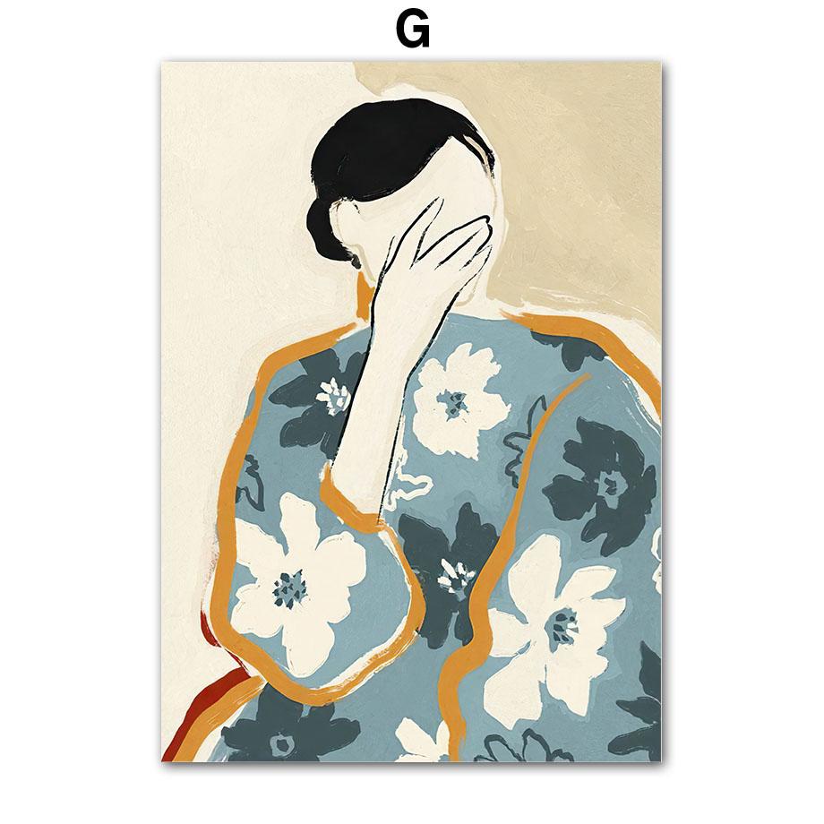 Modern Line Curve Girl Vase Flower Abstract Vintage Posters Prints Wall Art Retro Canvas Painting Pictures For Living Room Decor