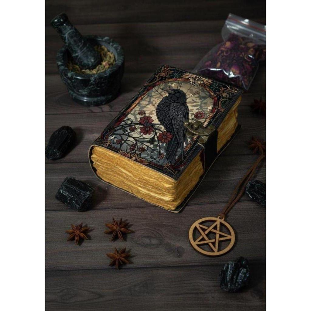 Raven Leather Grimoire Journal: Gothic Witchcraft Book of Shadows Birthday Gift, Gift for Dad