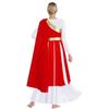 S-XXL Lyrical Worship Dance Dress One Shoulder Sleeveless Metallic Shiny Patchwork Slit Hem Tunic with Drape for Stage