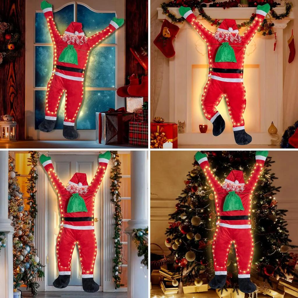 Santa Claus Decoration Light Up Santa Claus Outdoor Indoor Hanging Climbing Santa Claus Bookshelf Mantel Christmas Decoration