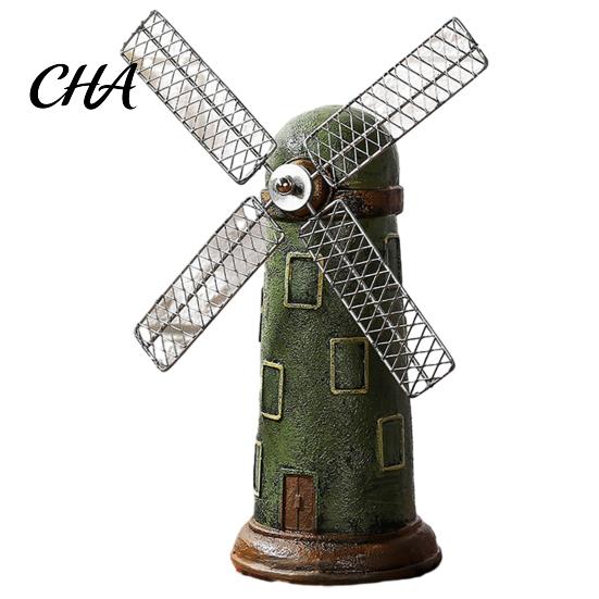 Metal Blade Windmill Model Dutch Ornaments, Mini Vintage Holland Statue, Resin Artwork, Country Style Desktop Decor Classic Model, Rustic Ornament for