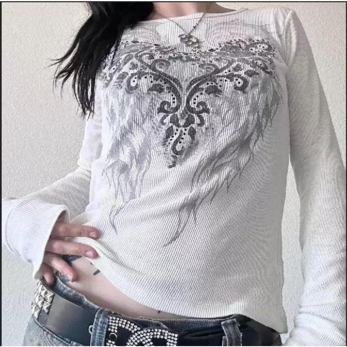 

VAYLA Y2K Гранж Кибер Молл Гот Термо Футболка Графический принт Черепа С длинным рукавом Пуловеры Топы Женские 90-е Винтажная Эстетика Футболки S