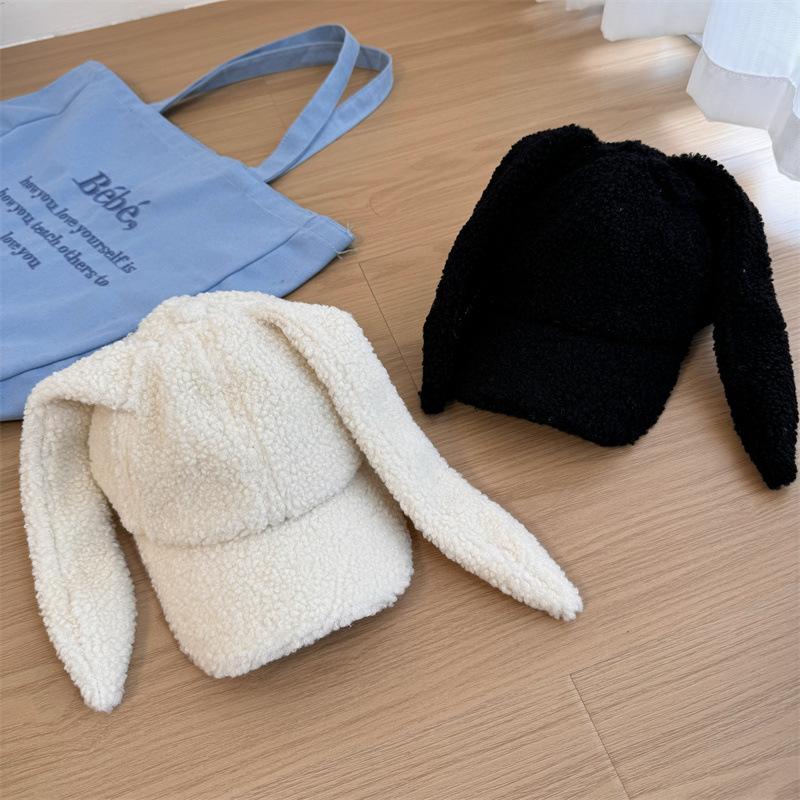 Lamb Wool Baseball Cap Women's Autumn and Winter Cute Rabbit Ears Versatile Face Small Plush Warm Cap