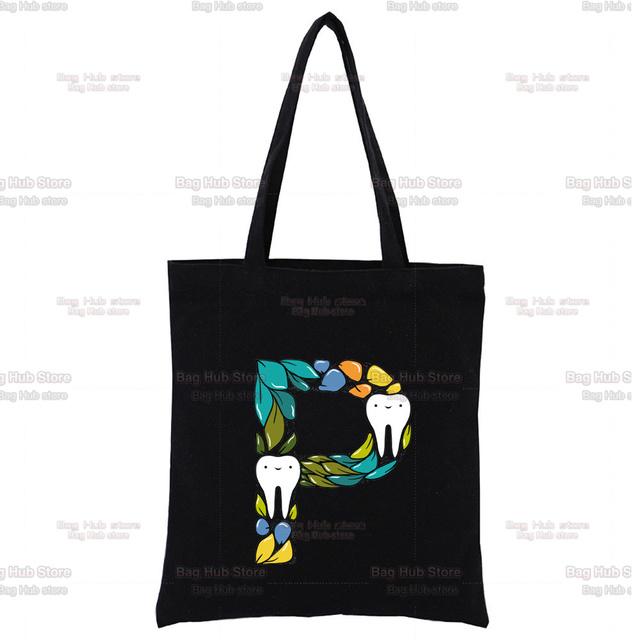 TOOTH 26 Letter Alphabet Printing Canvas Bag Shopper Bag Harajuku Style Women Bags Shoulder Bag Handbag