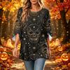 Women's Fashion Halloween Print Loose Casual Round Neck Three-Quarter Sleeve Top