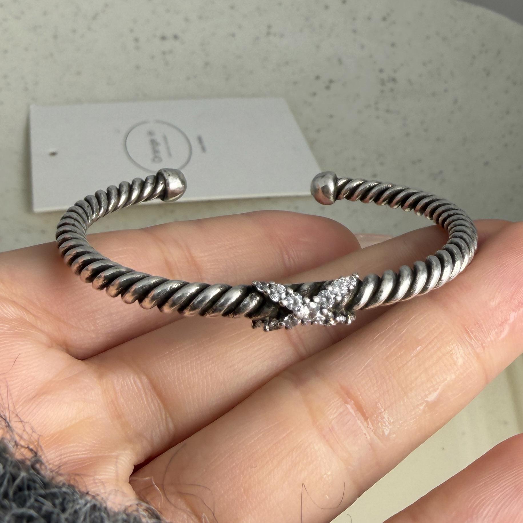 

100% Solid 925 Sterling Silver Retro Bracelet for Women Geometric Handmade Retro Strip Zircon Simple Bracelet Birthday Gift