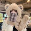 Cute bear hat, scarf and gloves integrated winter outdoor velvet women's thermal ear protection pullover hat