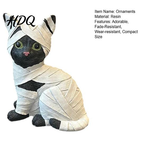Soft Eyes Halloween Figure Mummy Black Cat Resin Figurine Kitten Statue