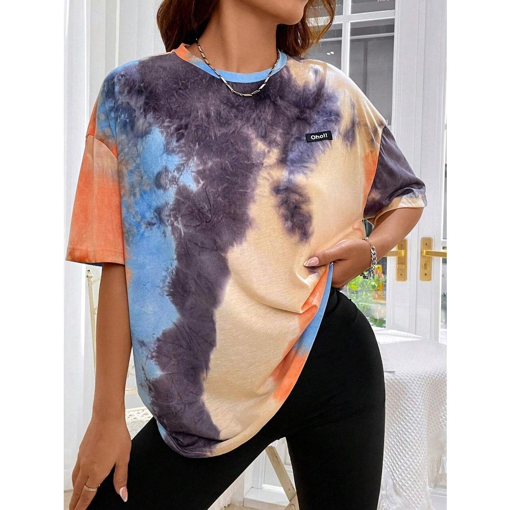 Trendiges Batik-Druck Damen Kurzarm 3D-Druck T-Shirt Rundhals Locker Sommer Übergroß Lässiges T-Shirt Damenbekleidung