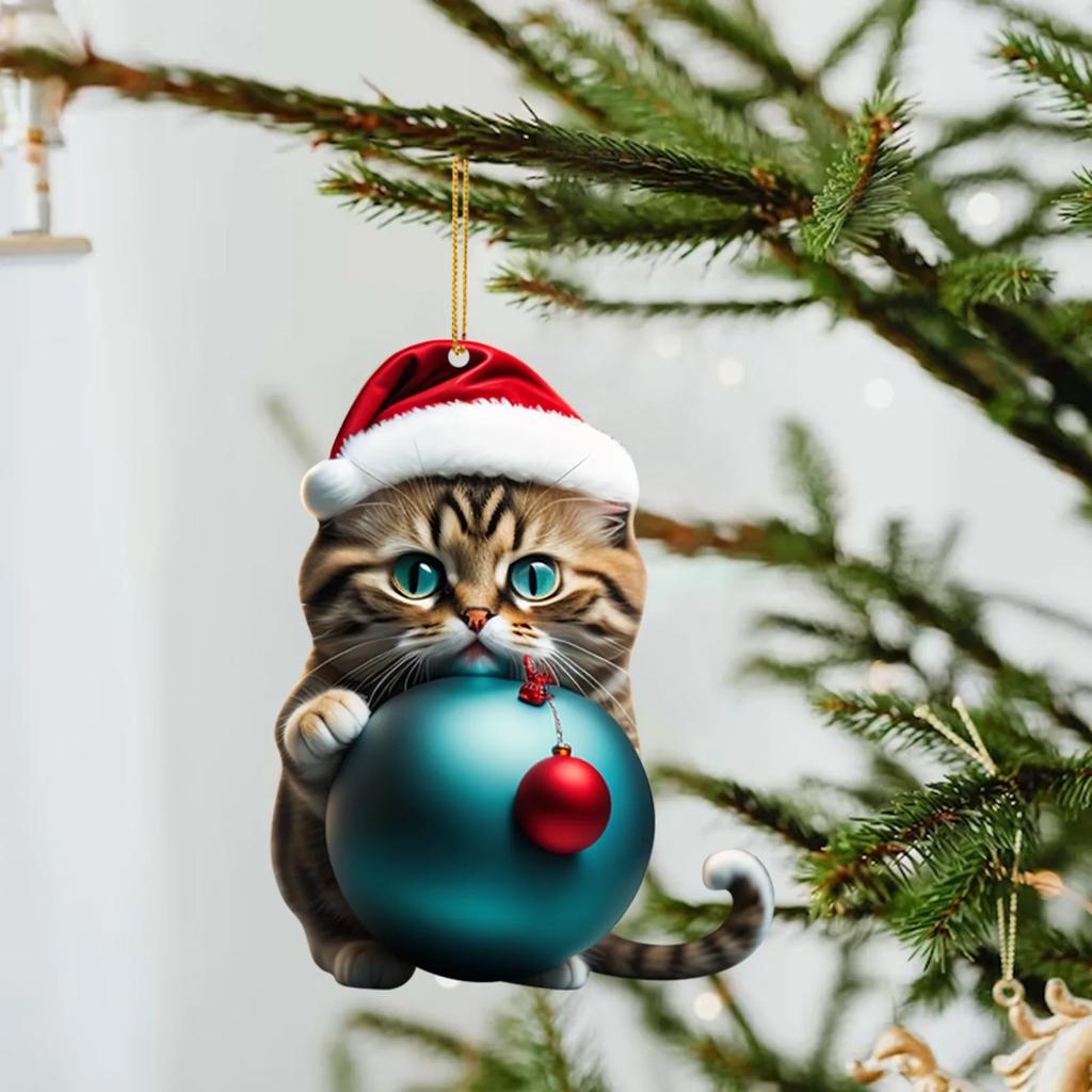 2D Acrylic Funny Cat Christmas Ornament Modern Home Decoration Car Pendant Hanging Tree Ornament 2025