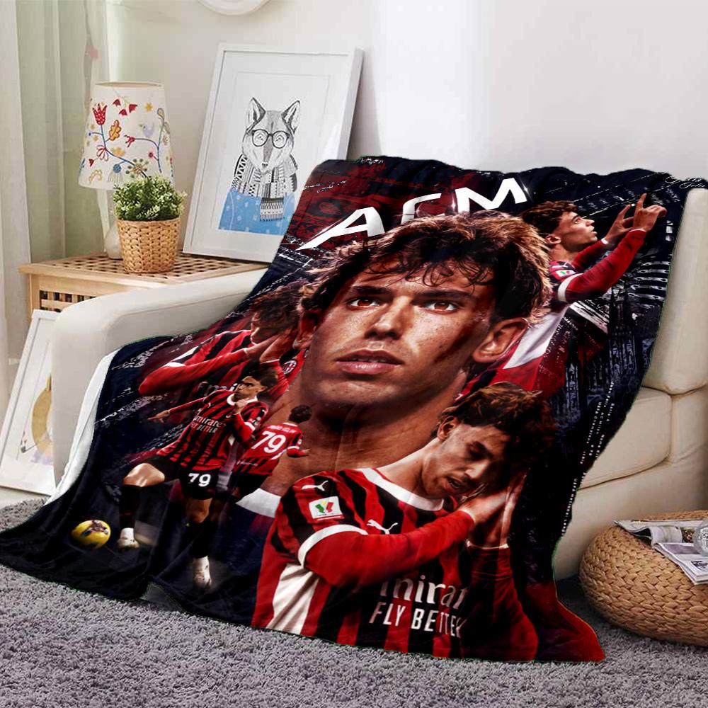 Red Black Jersey Football Player Collage Flannel Throw Blanket, Soft Warm Cozy Bed Sofa Cover for Sports Fan Home