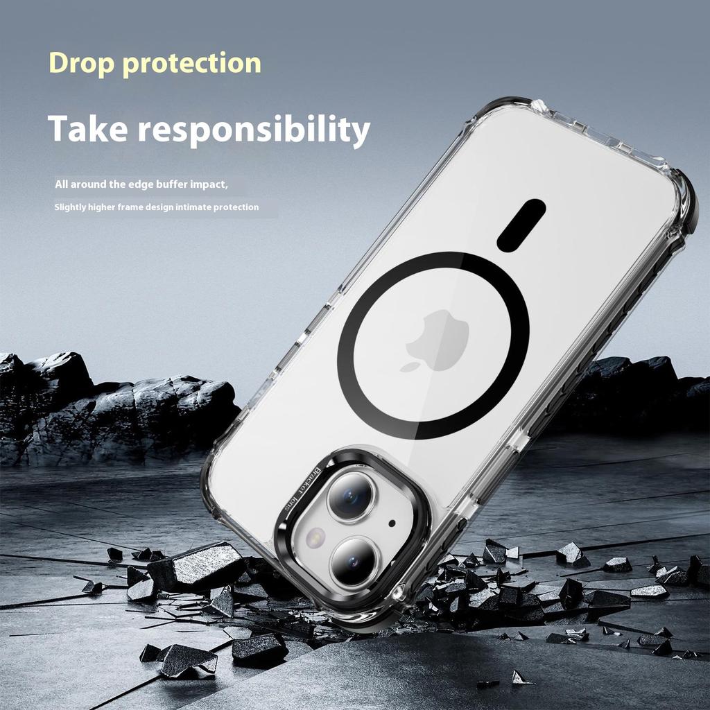 For iPhone 15 Clear Phone Case with Lens Kickstand Cover Compatible with MagSafe