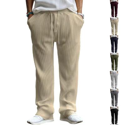 Spring and Autumn Men's Casual Trousers Loose Straight Pants Vertical Striped Medium High Waist Wide Leg Pants Men's