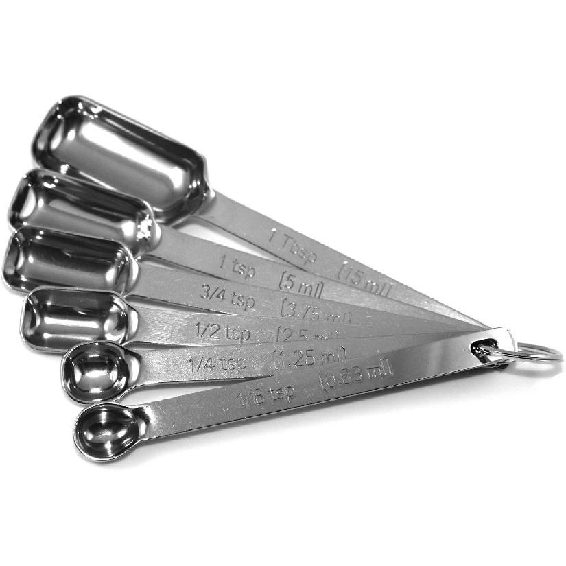 Heavy Duty Accurate Narrow Stainless Steel Measuring Spoons, 6 Piece Set, Chef Quality and Commercial Durability