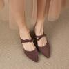 Krazing Pot Suede Butterfly-knot Mules Strange Style Med Heels Summer Size 42 Pointed Toe Slip on Women Shallow Pumps