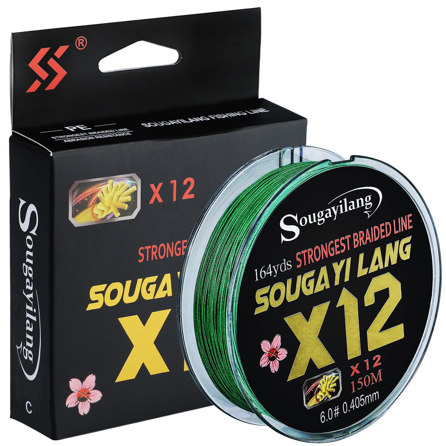 

Рыболовная леска Sougayilang, 12 нитей, плетеная леска, 20LB-103LB, прочная полиэтиленовая рыболовная проволока, морская рыболовная снасть, рыболовные снасти, леска 150M-0.323MM зелёный