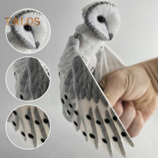 3D-gedrucktes Eulenornament, bewegliche Schleiereulenfigur, Schreibtisch-Eule, stressabbauendes Spielzeug mit flexiblen Flügeln und Körper, Geschenk für Vogelliebhaber
