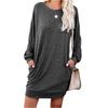Women's Fashionable Long-sleeved Solid-color Round-neck Pocket Dress