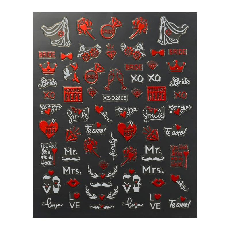 Valentine'S Day Nail Art Sticker Romantic Theme Love Rose Platinum 3D Adhesive Valentine'S Day Nail Sticker