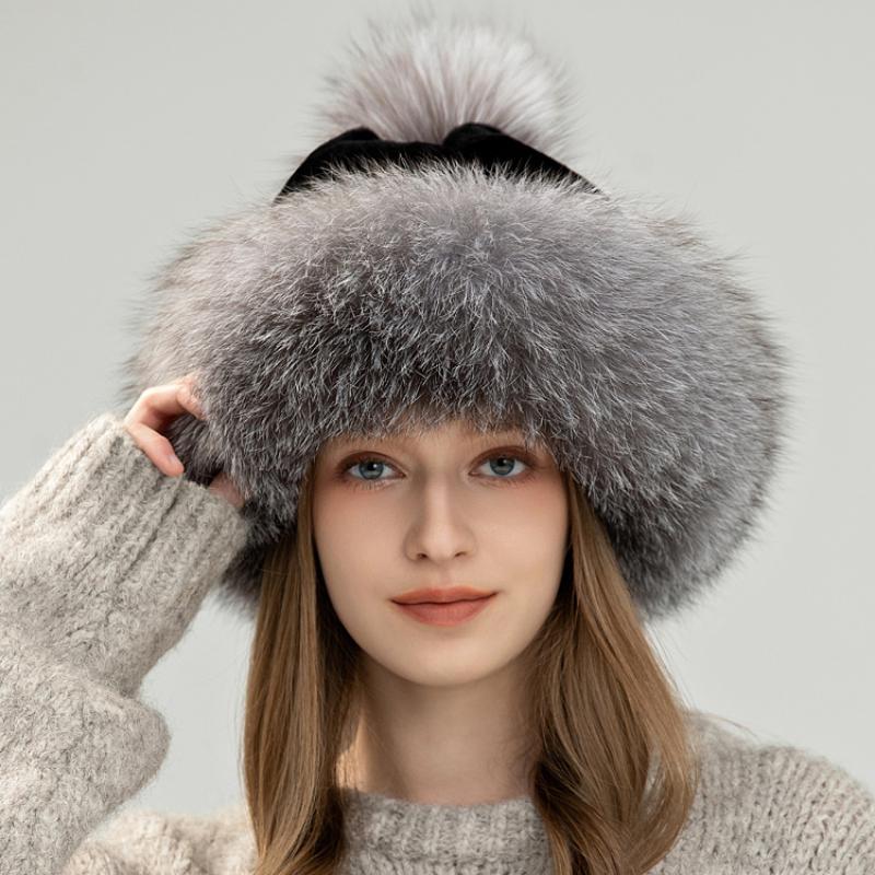 Fox hair Mongolian hat women's winter warm ear protection princess fur hat outdoor thickened whole leather Rex rabbit hair ski hat