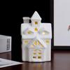 European Ceramic LED Christmas House Ornament: Creative Hollow Candlestick Night Light