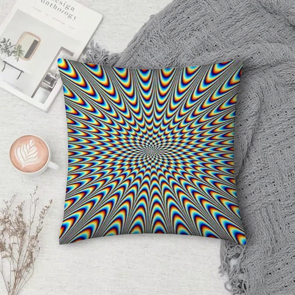 Spiral Psychedelic Pillow Case Square Pillowcase Double-Sided Printing Short Plush Sofa Cushion Cover Bedroom Bedside