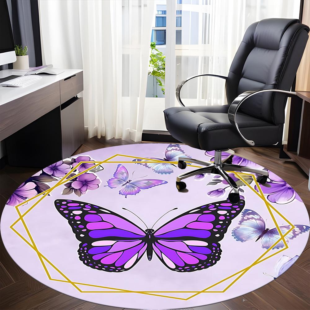 1pc Butterfly, Purple Office Round Rug, Non-slip, Soft and Durable Office Rug for Interior Decoration, Perfect for Office,Decoration yy260204064