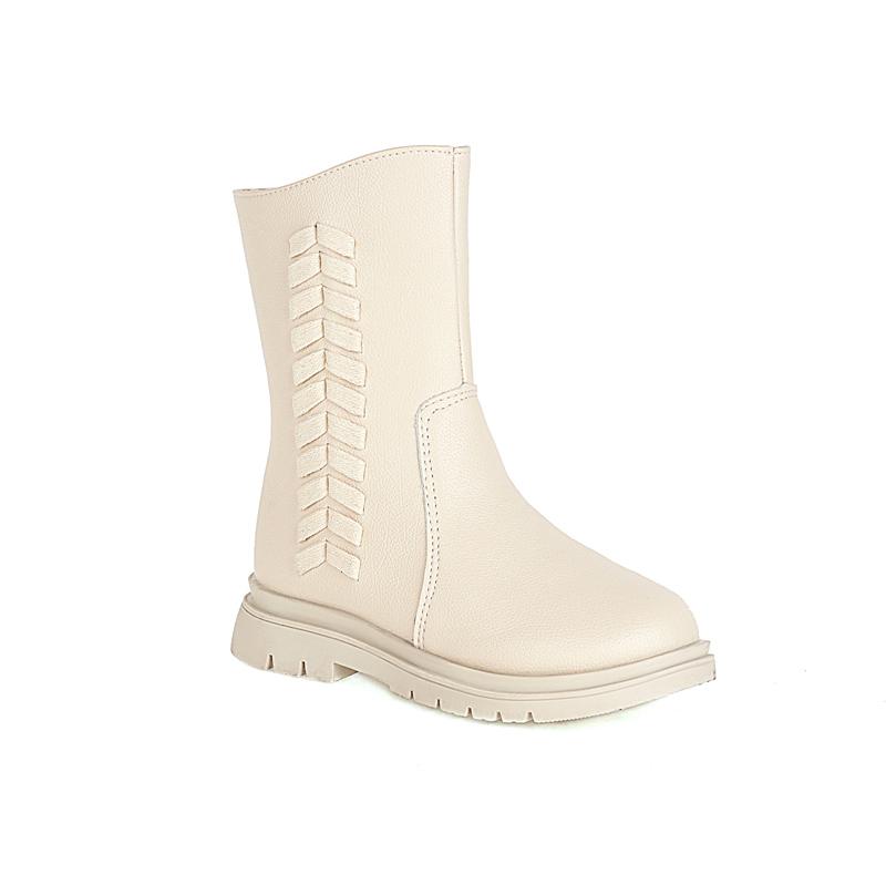 Children's Leather Boots for Girls Korean New Winter Plus Velvet Versatile Casual Soft-soled Sweet Princess Elegant Chic Boots