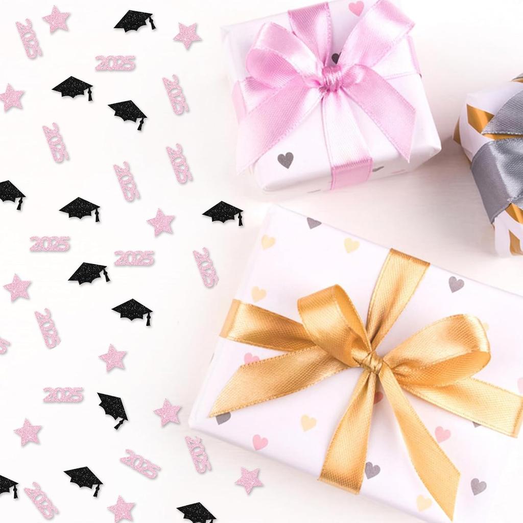 120pcs 2025 Graduation Confetti, Class of 2025 Confetti, Congrats Grad Table Scatter, Black&Pink Glitter Graduation Cap Table Scatter, 2025 Senior