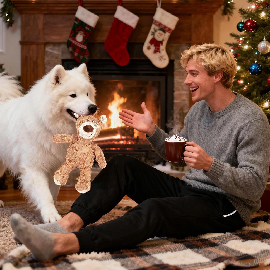 Unbreakable Bear Dog Toy Stimulating Interactive Tough Bear with Sound Stuffed Animal for Dog Unbreakable for Teething Puppy