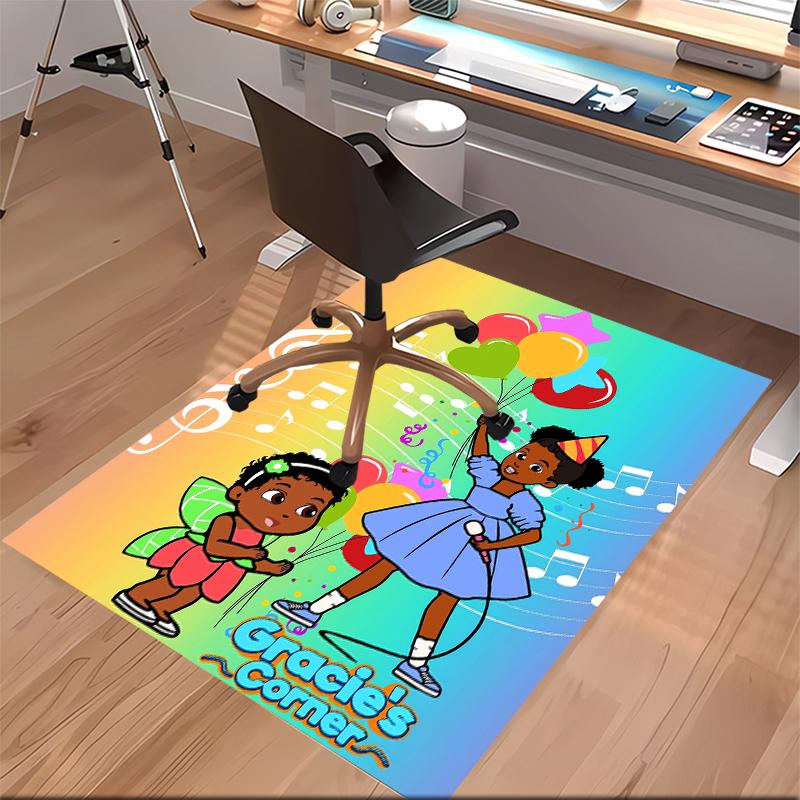 1pc Gracie's Corner Print Area Rug - Soft, Washable Non-Slip Indoor Mat for Office Chairs, Living Room, Home Office Decorative Rug