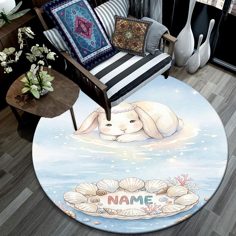Custom Name,Beach Animals pattern round rug,Carpet Rug for Living Room Bedroom Playroom ,Non-slip Floor Mat,Holiday Gifts and Birthday Gifts.