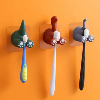 Cartoon Animal Tail uchwyt na szczoteczki do zębów bezdotykowy hak ścienny śliczny samoprzylepny wieszak na ręcznik łazienkowy uchwyt na szczoteczki do zębów dla dzieci