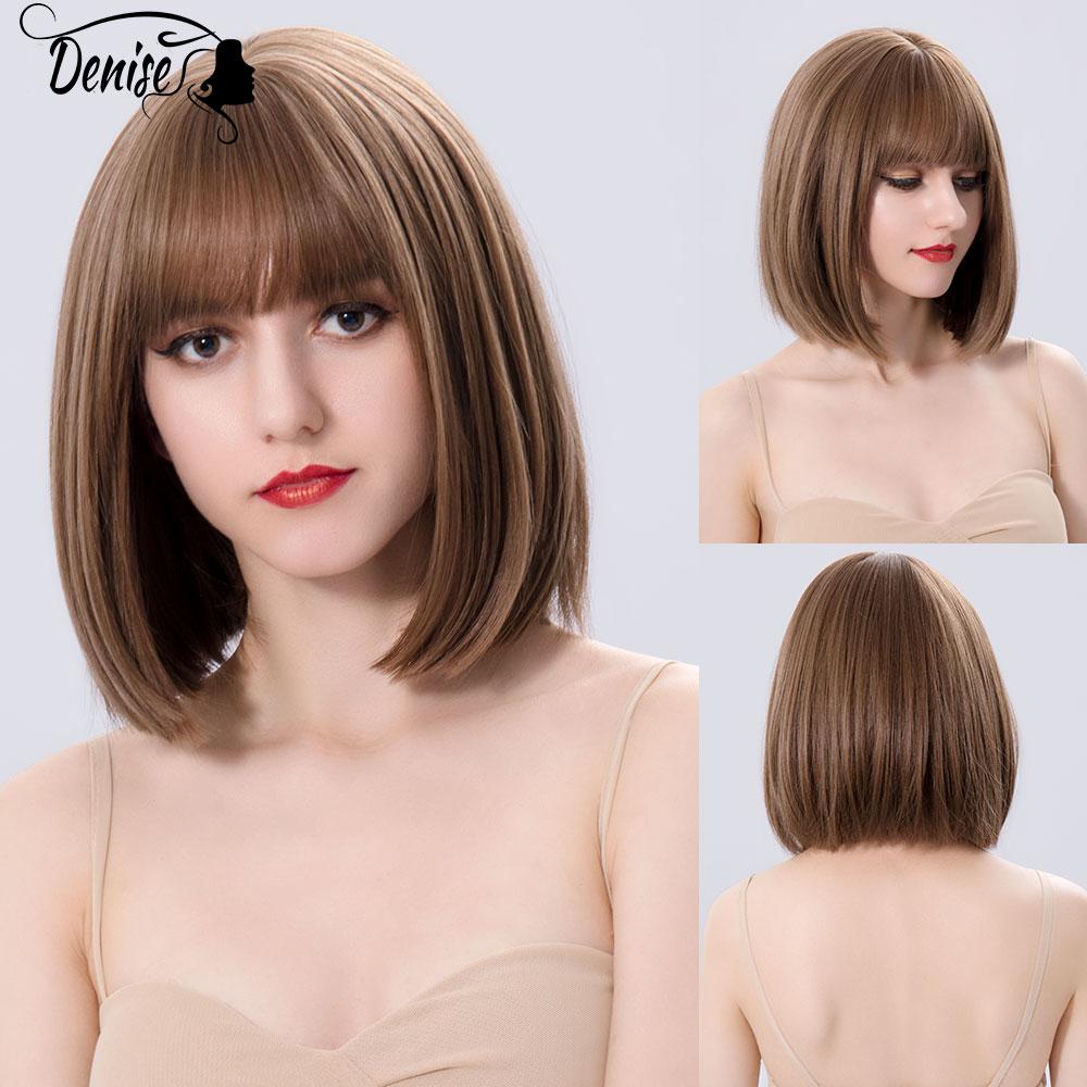 Bob Wig Straight Short Black To Blue Ombre Daily Synthetic Wigs For Women With Bangs Nutural  Heat Resistant Fiber Cosplay Hair