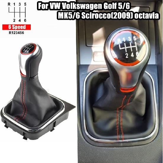 Malcayang 6 Speed Gear Shift Knobs Boot Cover for Golf MK5 MK6 MK7 Scirroco Eos