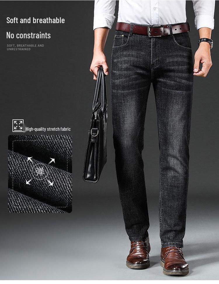 Hengyuanxiang Herren Schwarze Elastische Straight-Leg Jeans - Trendige, Waschbare und Strapazierfähige Freizeithosen für Herbst und Winter.