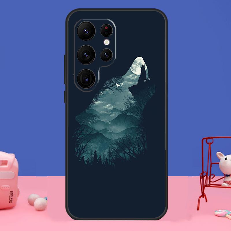 Custodia artistica Wolf Howls per Samsung Galaxy S24 Ultra S23 S22 S21 S20 FE Note 20 S8 S9 S10 Note 10 Plus