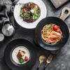 Schwarze Keramikteller Küchentheke Mattweißer Strohhut Teller Steak Keramikteller Salat Dessertteller Hotel Restaurant Geschirr