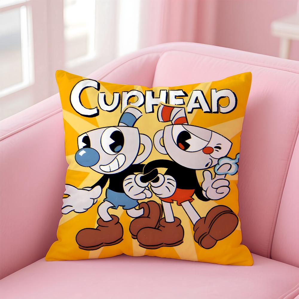 Classic Game Cuphead Cute Pillow Case Anti-Dustmite Pillowcase Invisible Zipper Silky Short Plush Sofa Cushion Cover