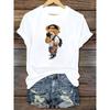 European Size Women's Casual Short-Sleeve T-Shirt with Cute Bear & Print - Soft Round Neck Summer Blouse for Spring/Summer Outfits