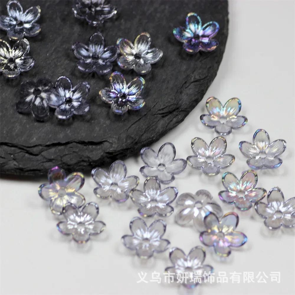 ZW18 100PCS 12mm Plating Petal Flower Beads Acrylic Frosted Handmade Minimalist Flower Bowknot Beads DIY Bracelet DIY Wholesale