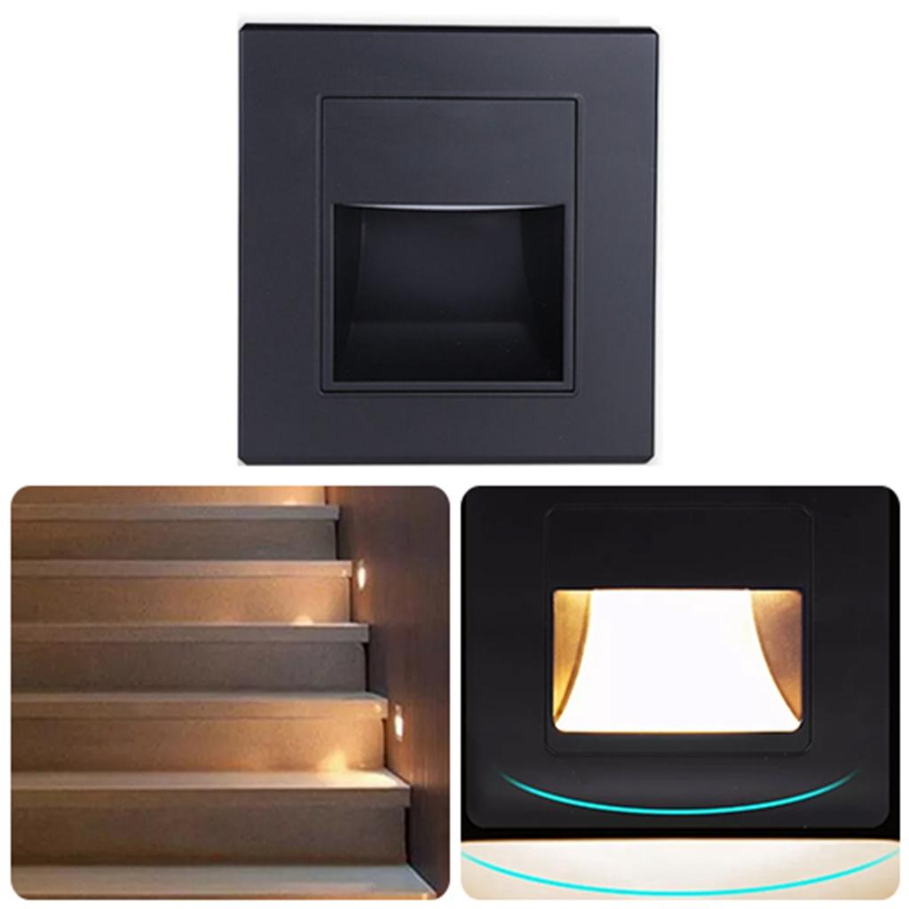 3 Pcs Step Light 1.5W 3000K Warm White Soft Lighting Embedded Stair Step Lamp for Bedside Corridor