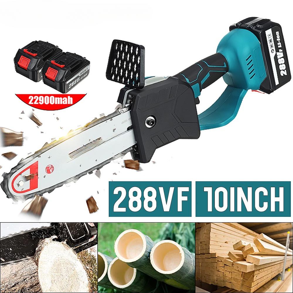 2500W Brushless Electric Chain Saw 10 Inches Rechargable Garden Woodworking Power Tools Wood Cutter For 18V Battery