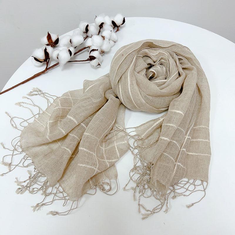 Women'S Pure Linen Edge Strip Rain And Dew Scarf Summer Thin Versatile Breathable Shawl Fringed Silk Scarf