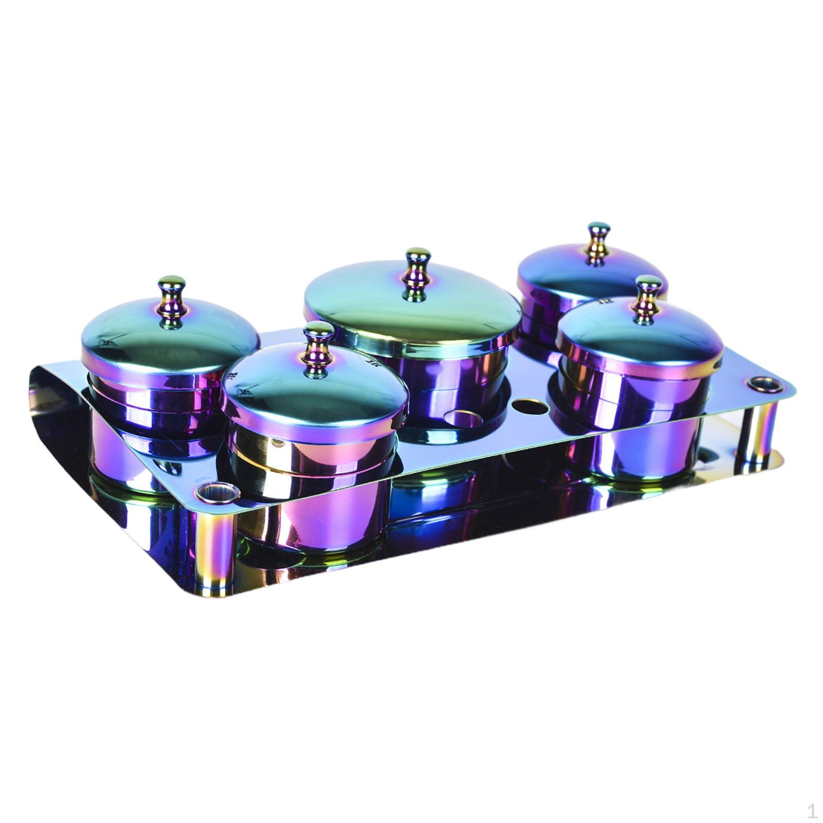 

5 Acrylic Nail Plates with Lids And Metal Stand. Plate Polish Remover. Colorful