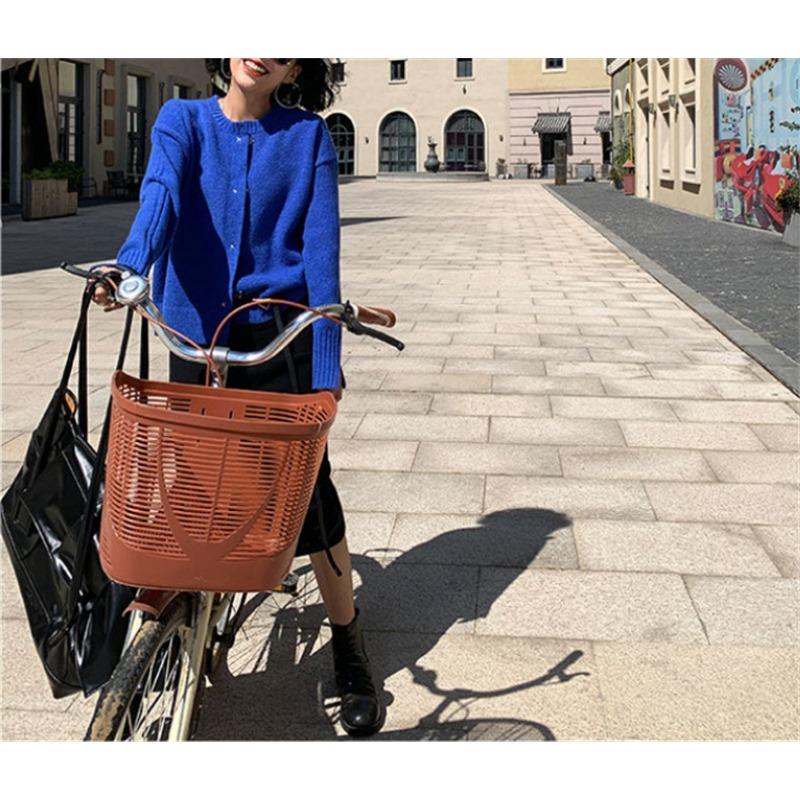 Herbst Winter Rundhals Einfarbig Strickjacke Pullover Damen Lässig Mode Vintage Strickmantel Oberteil