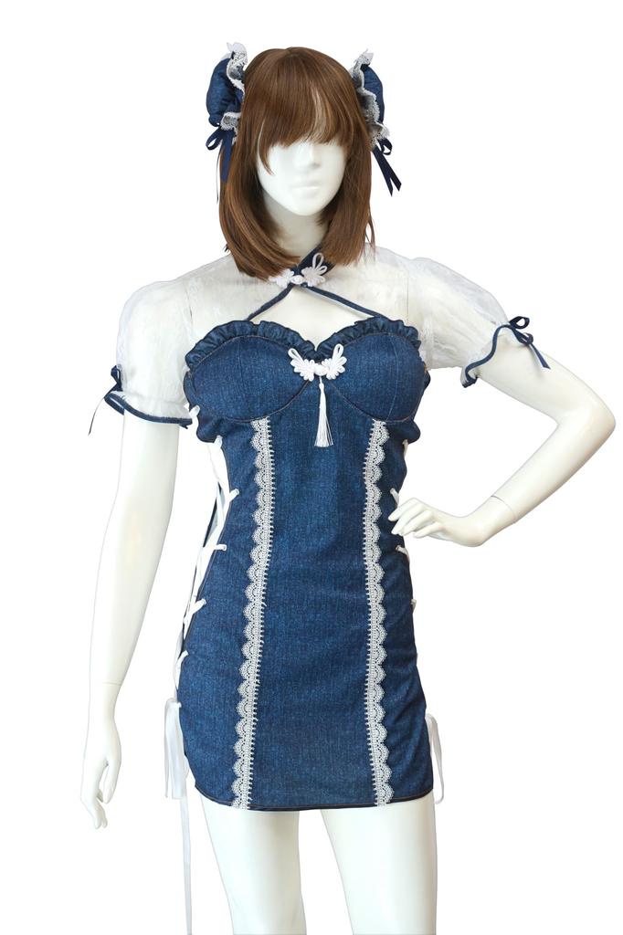 Clearstone SugarWhip Cosplay Halloween Denim-Like China Dress for Women, Navy