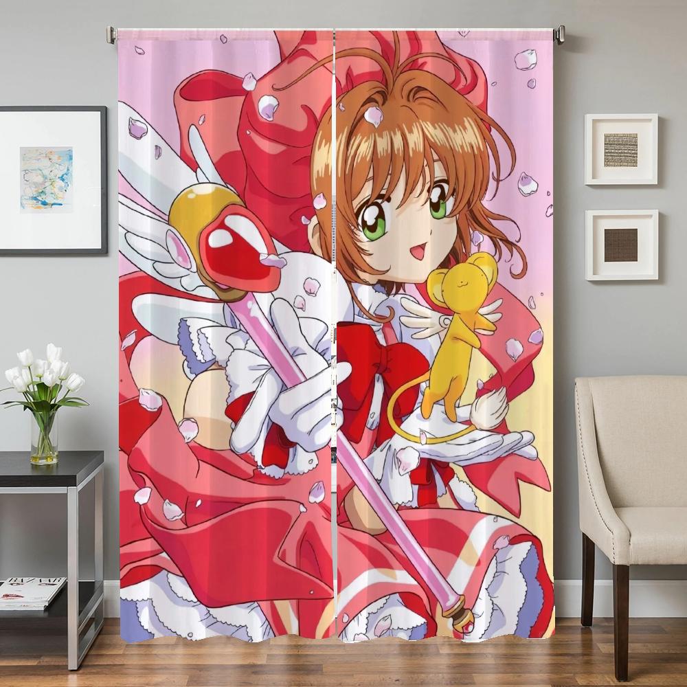 Kitchen Curtains for Living Room 2 Pieces Blackout Curtains Door Curtain C-cardcaptor S-sakura Bedroom Decoration Partition Home
