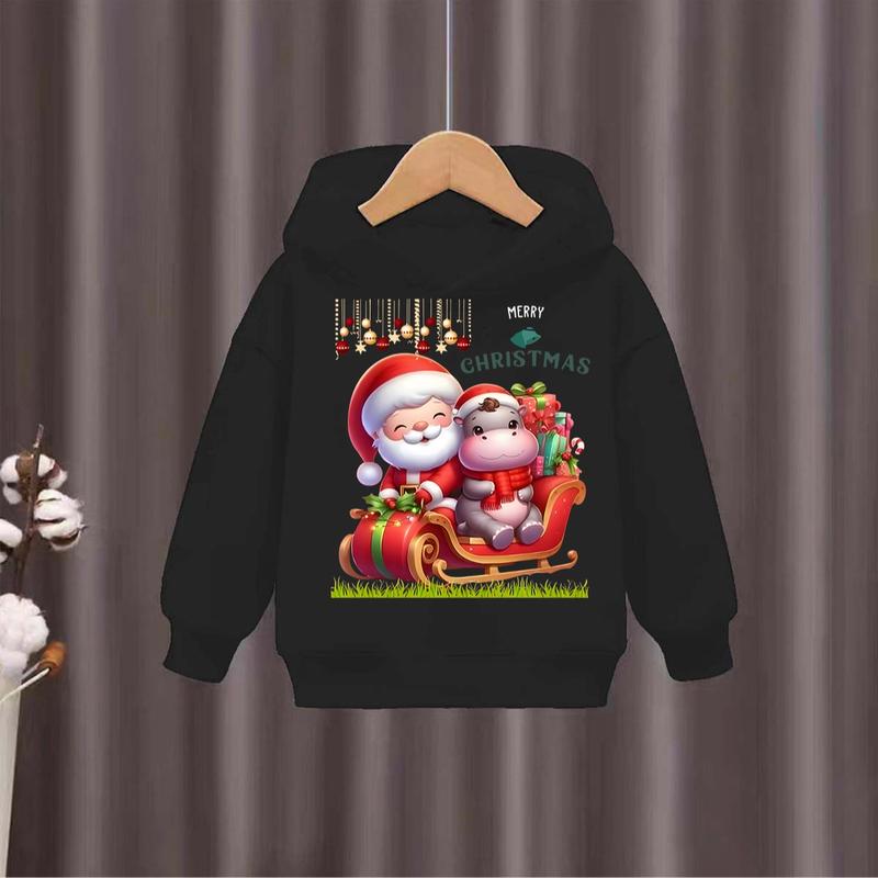2025 Christmas Santa Claus Printed Children's Hoodie Children's Girls' Hoodie Sportswear Children's Fashion Cartoon Oversized Coat